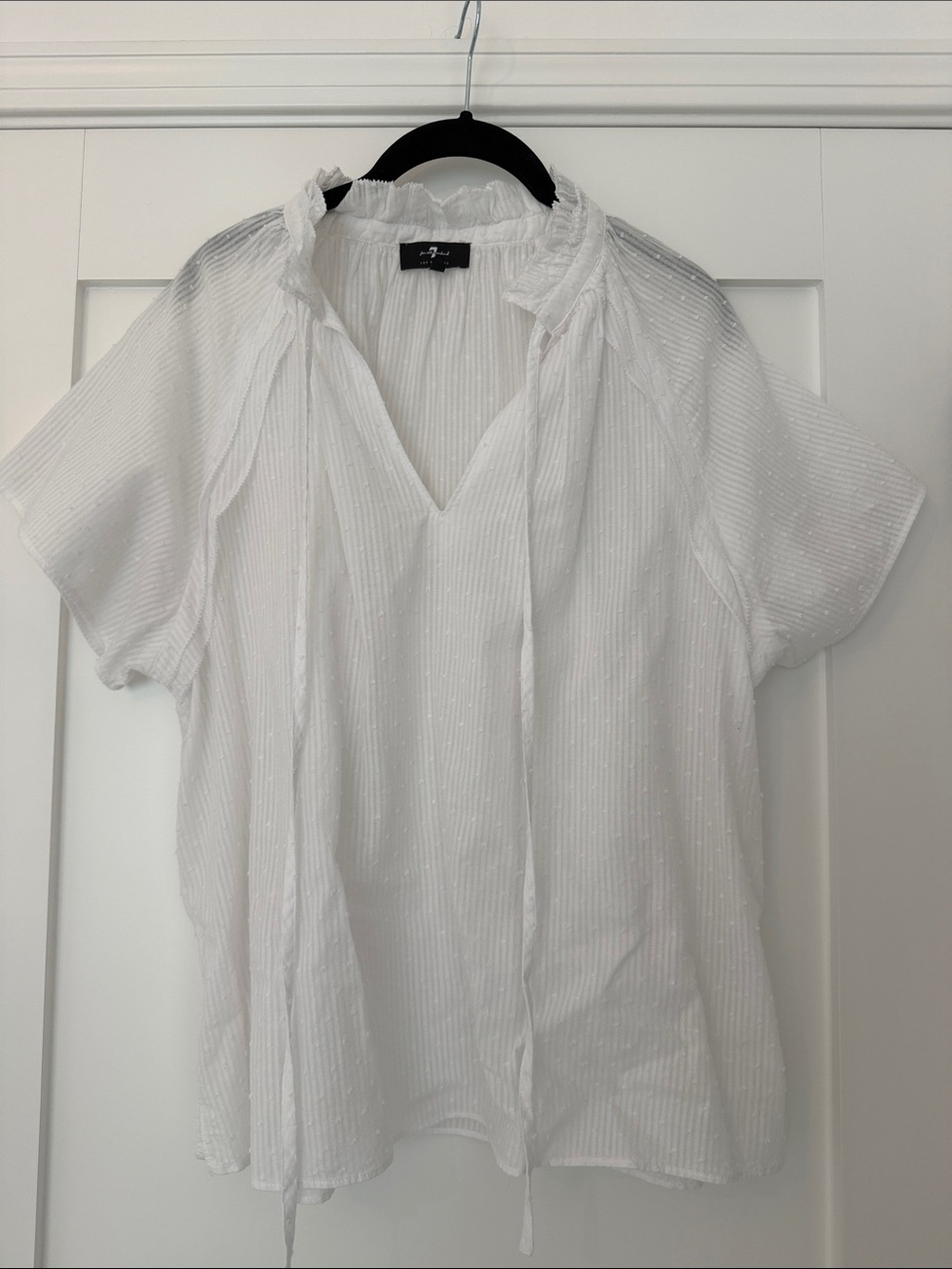 7 For All Mankind White Ruffle V-Neck Peasant Blouse